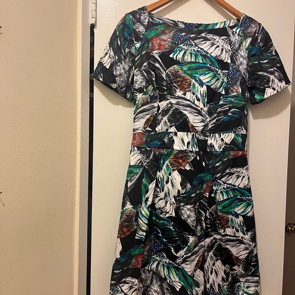 French Connection Black and Green Patterned Midi Dress - Picture 1 of 4